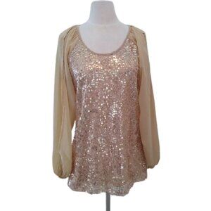 American Glamour Badgley Mischka Gold Sequin Top Blouse, Size XS
